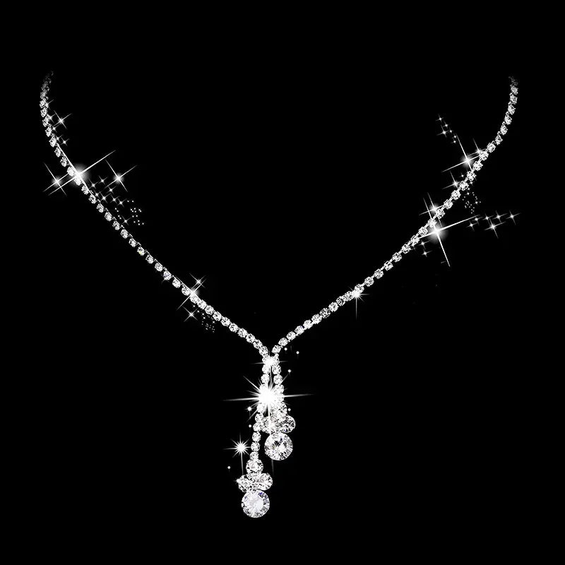 Rhinestone Zircon Bridal Necklace & Earrings Set