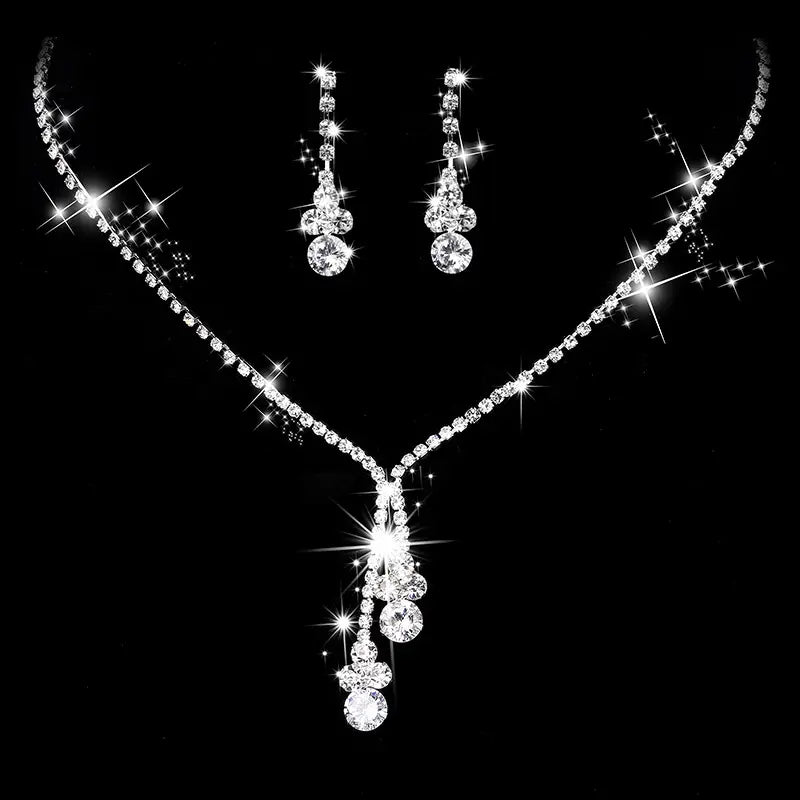 Rhinestone Zircon Bridal Necklace & Earrings Set