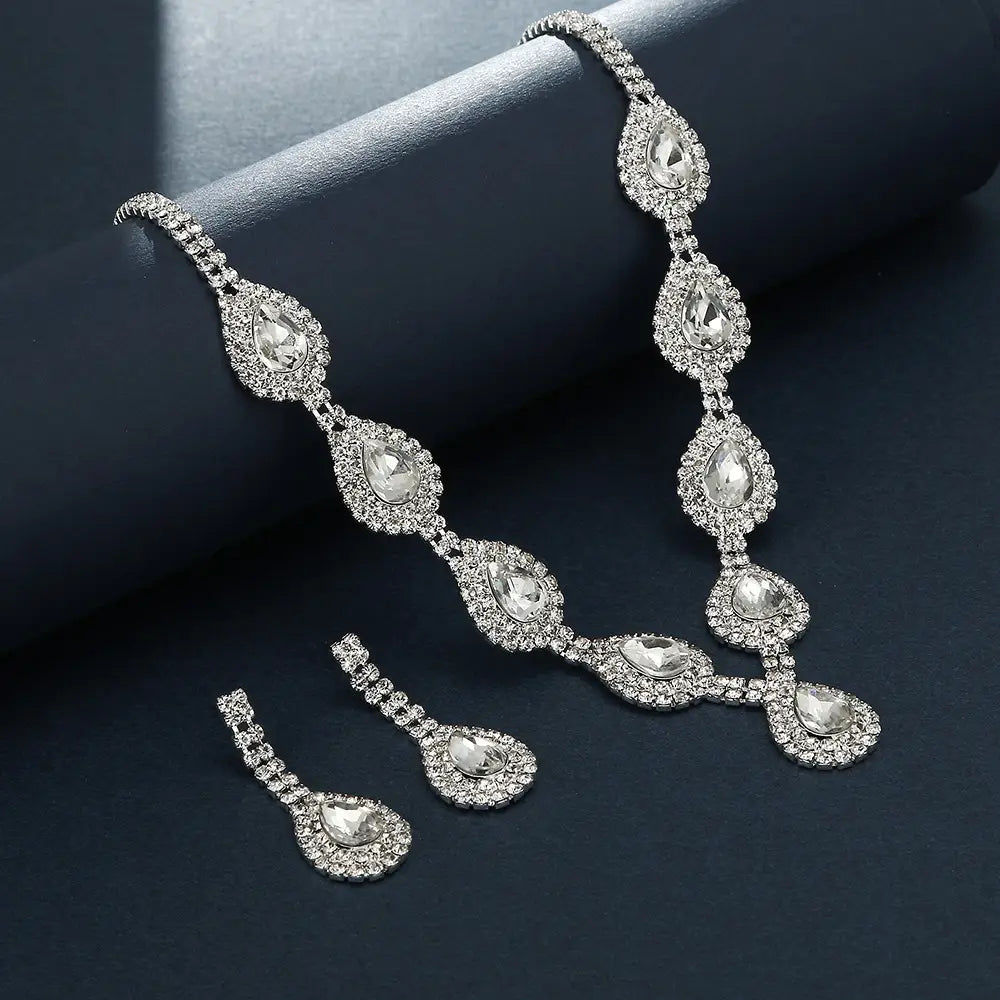 Rhinestone Zircon Bridal Necklace & Earrings Set