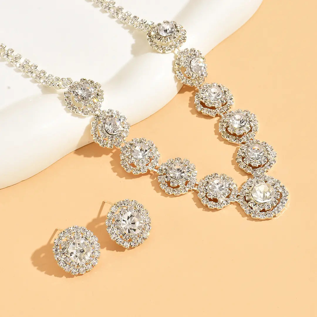 Rhinestone Zircon Bridal Necklace & Earrings Set