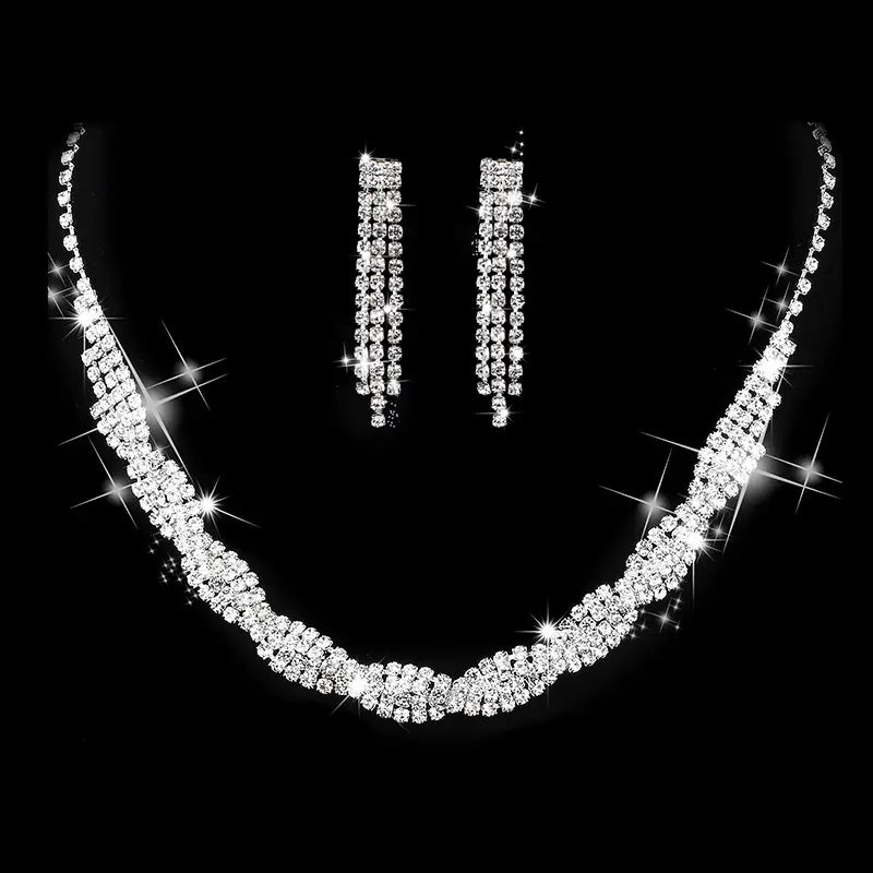 Dazzling Rhinestone Necklace & Earrings Set for Weddings