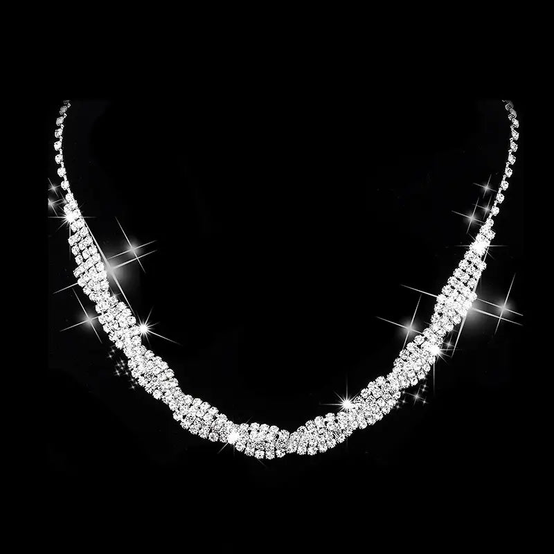Dazzling Rhinestone Necklace & Earrings Set for Weddings