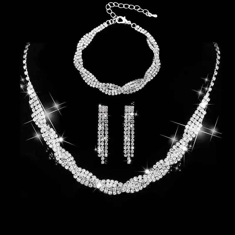 Dazzling Rhinestone Necklace & Earrings Set for Weddings
