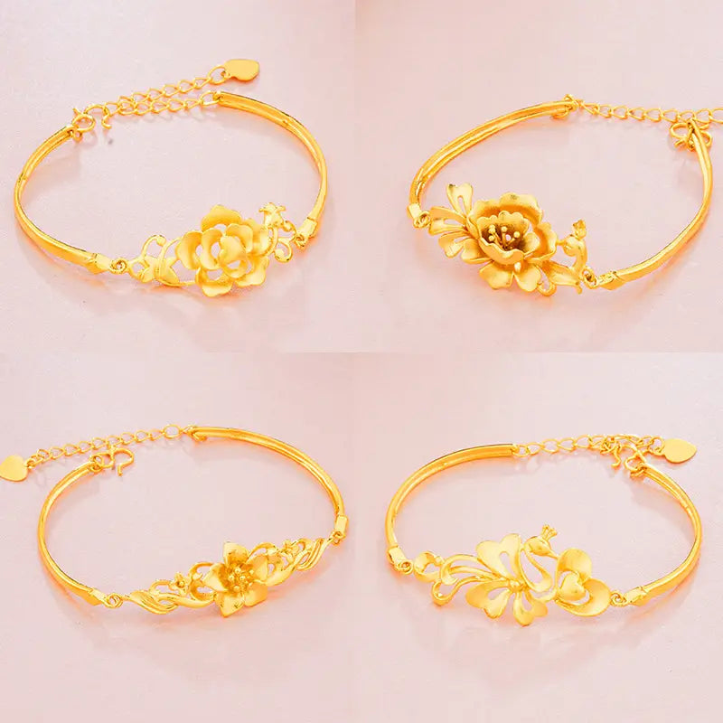 Gold Plated Sandblasted Floral Bracelet for Women