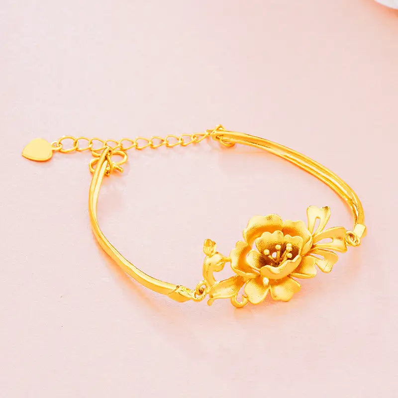 Gold Plated Sandblasted Floral Bracelet for Women