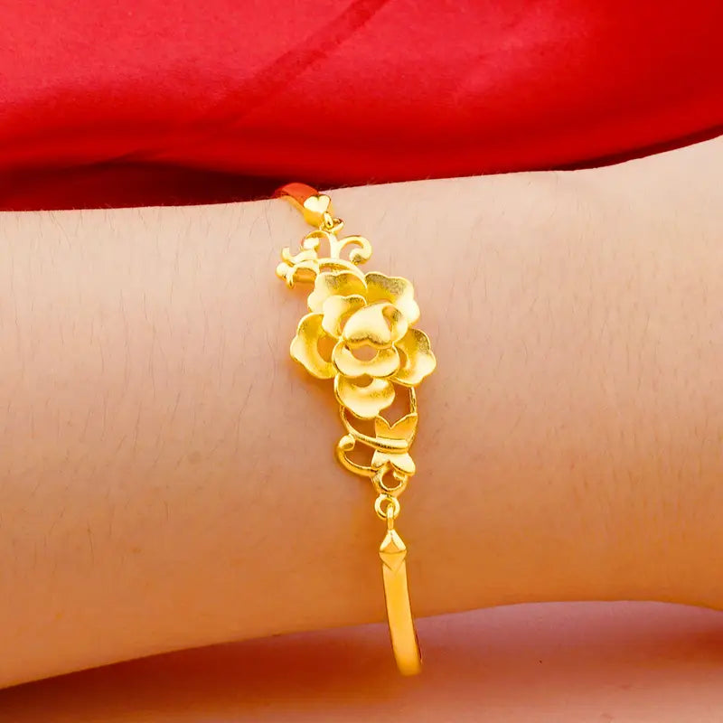 Gold Plated Sandblasted Floral Bracelet for Women