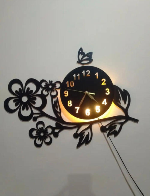 3D Flower Wooden Wall Clock with LED