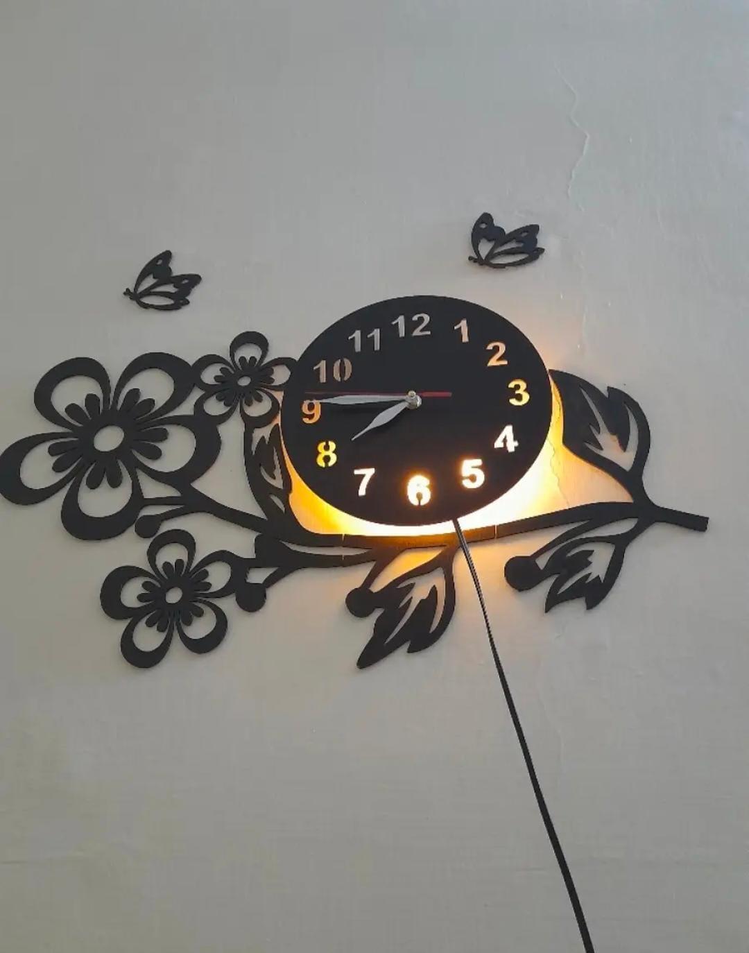 3D Flower Wooden Wall Clock with LED