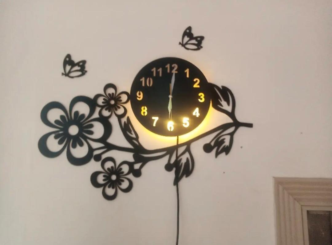 3D Flower Wooden Wall Clock with LED