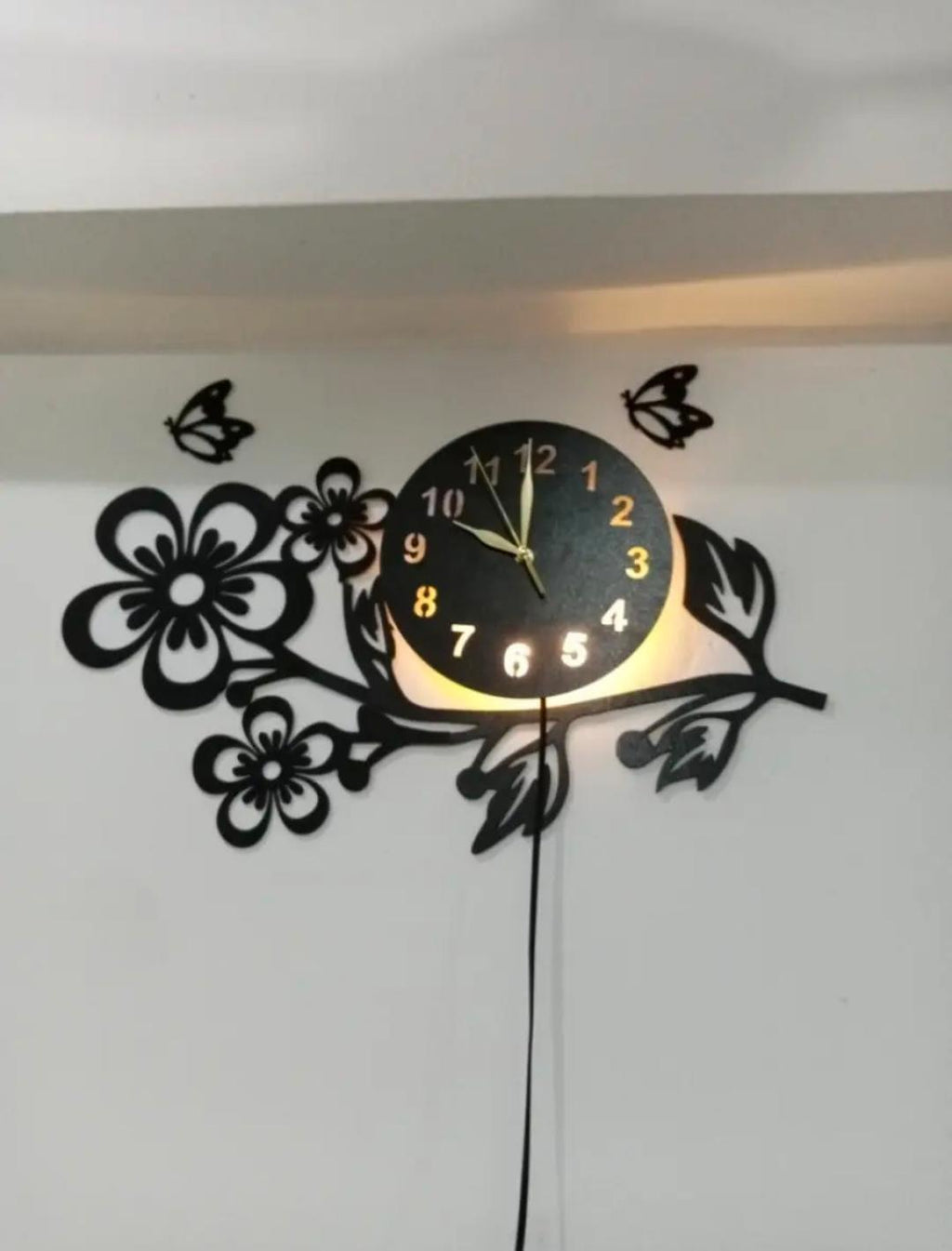 3D Flower Wooden Wall Clock with LED