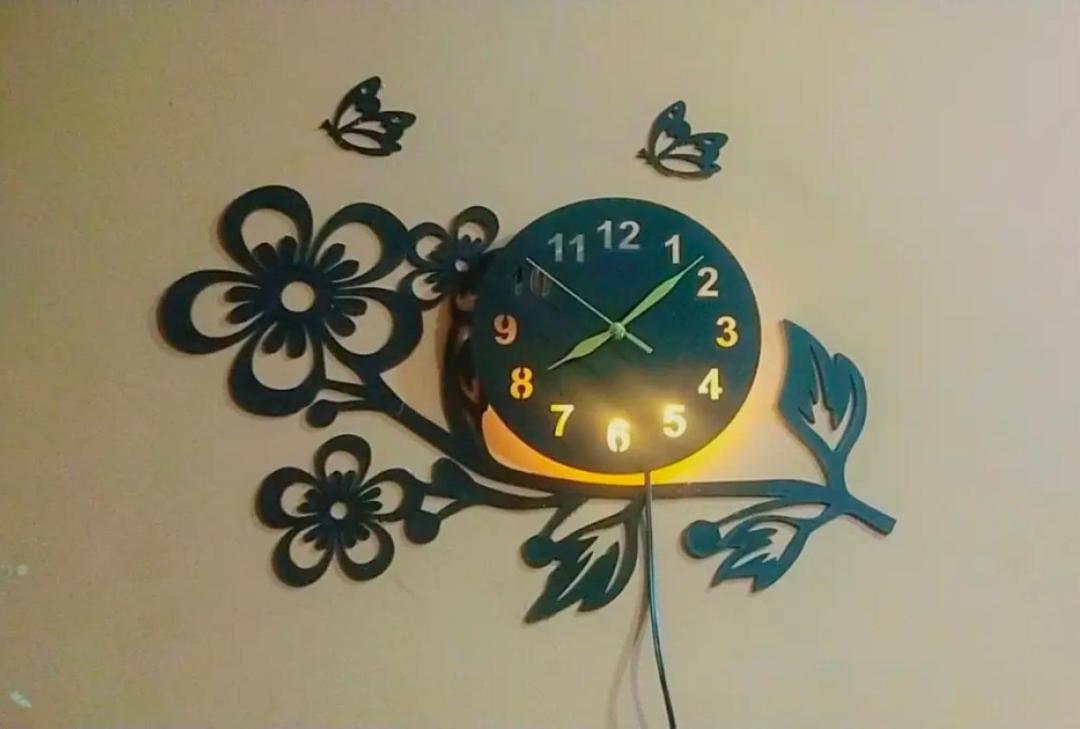 3D Flower Wooden Wall Clock with LED