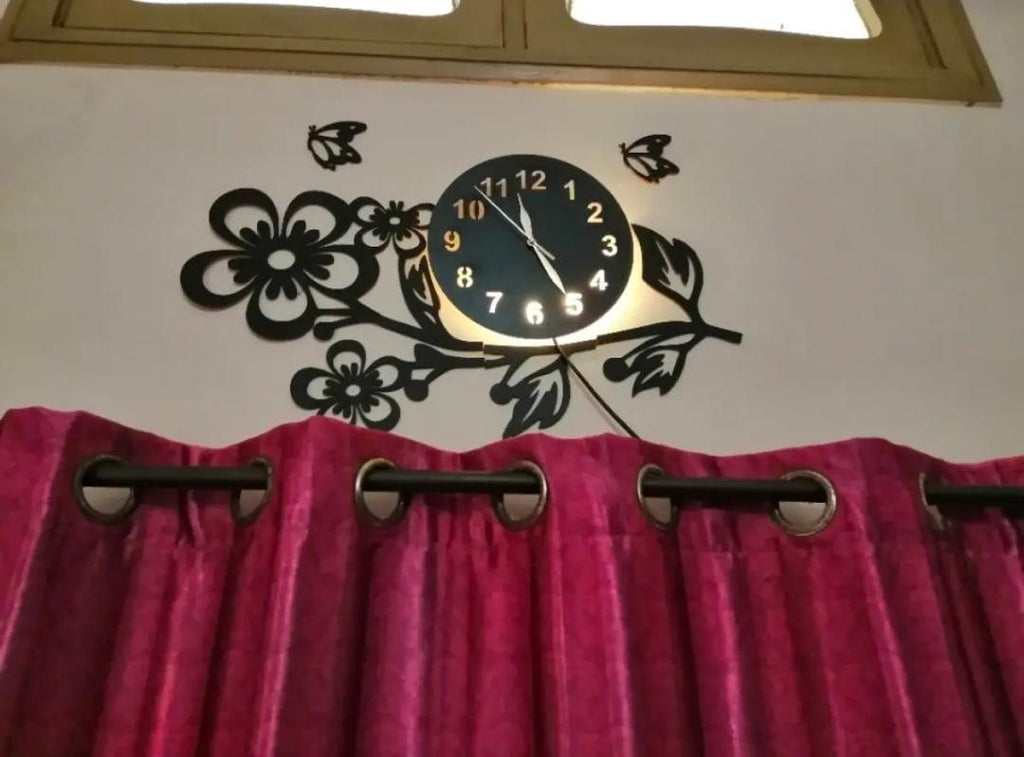 3D Flower Wooden Wall Clock with LED