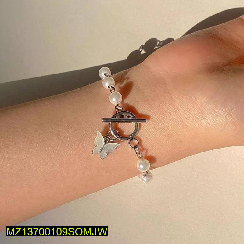 Butterfly Pearl Bracelet – Silver Plated