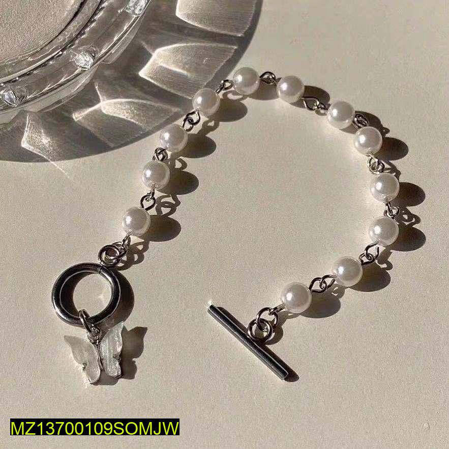 Butterfly Pearl Bracelet – Silver Plated