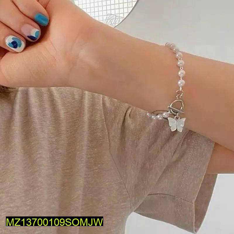 Butterfly Pearl Bracelet – Silver Plated