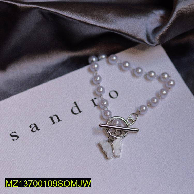 Butterfly Pearl Bracelet – Silver Plated