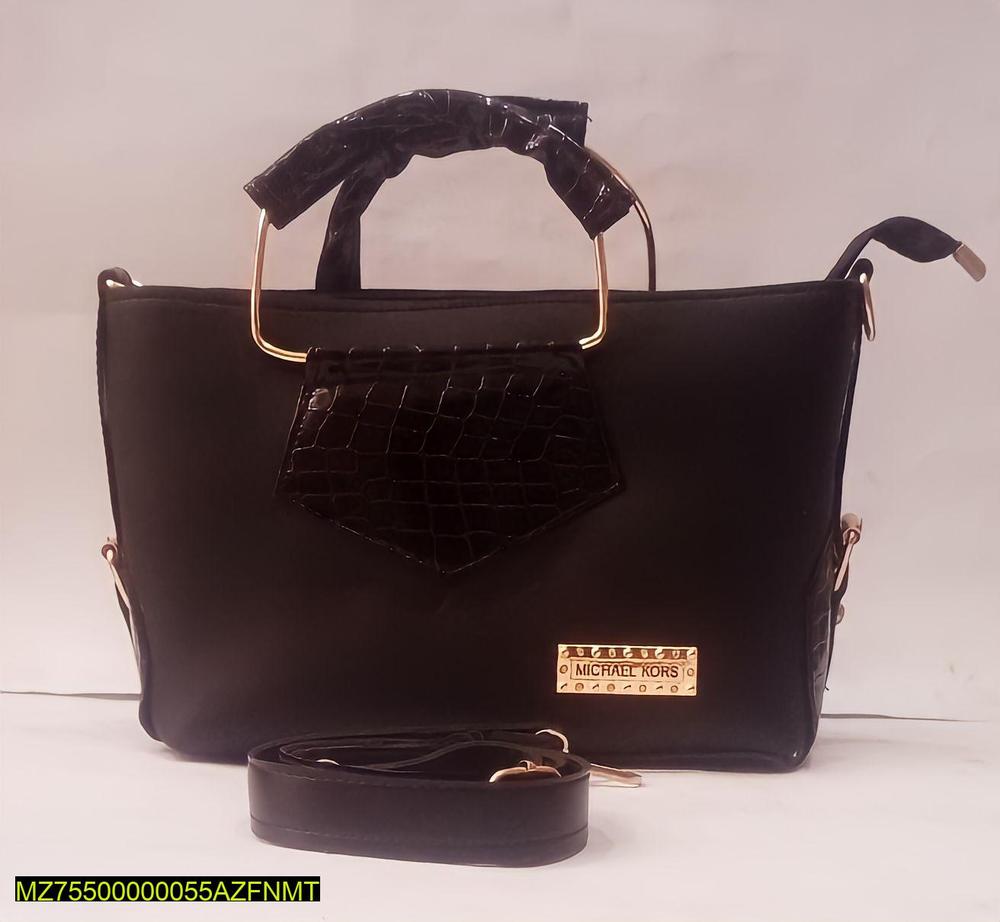Black Croc Embossed Handbag with Gold Hardware
